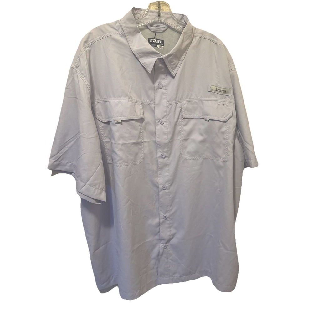 Habit Fishing Shirt Mens 2XL UPF 40+ Button Up Short Sleeve Outdoor Vented Blue